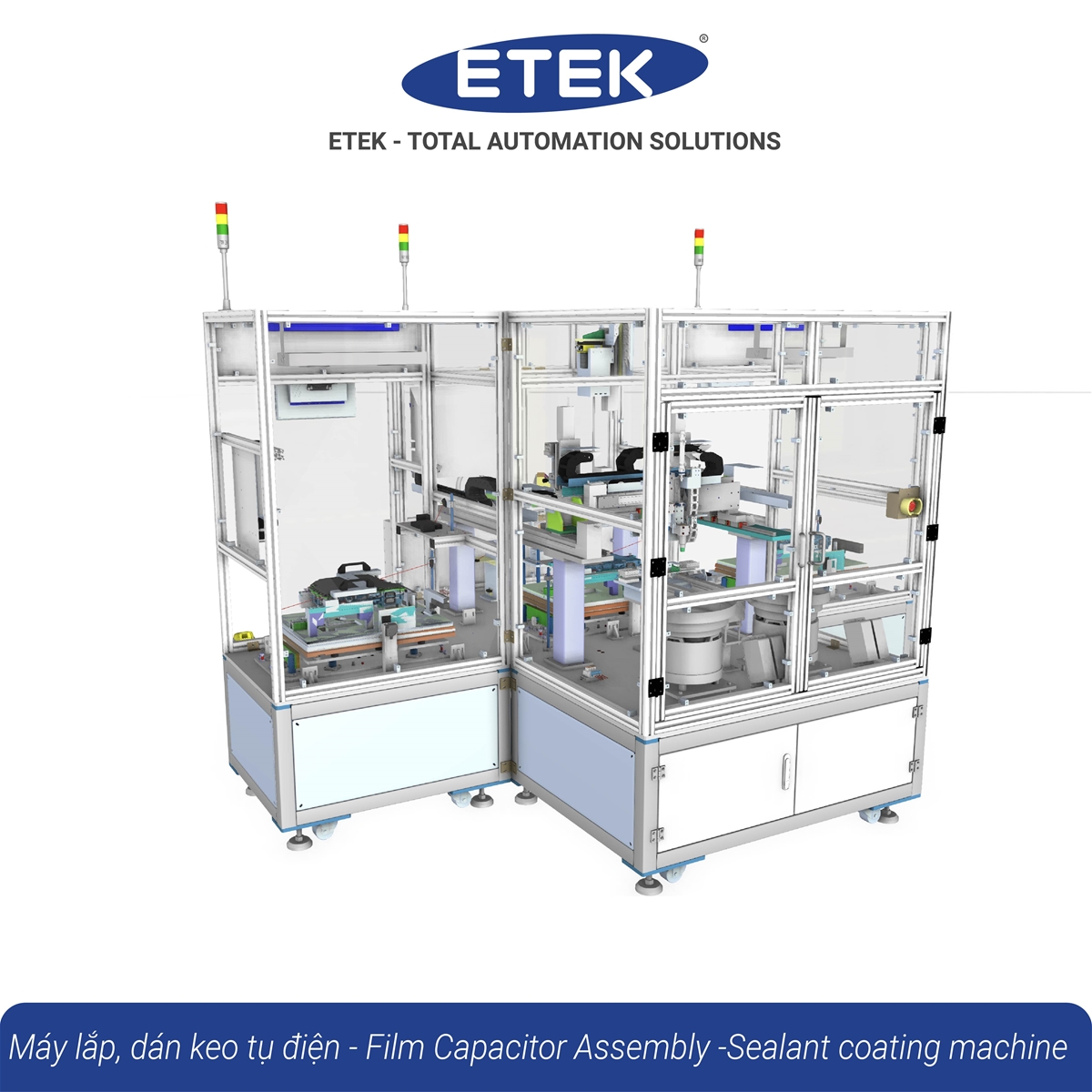 Máy lắp - bôi keo tụ điện tự động | Film Capacitor Assembly and Sealant coating Machine | Assembly Solutions | ETEK