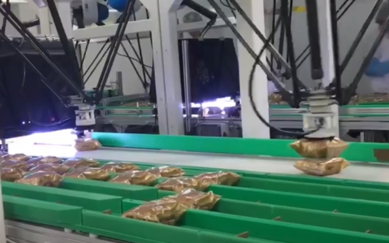 robot delta gắp sản phẩm vào khay chính xác
